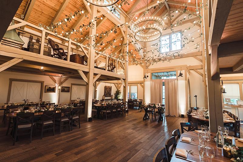 Wedding reception with florals and lights