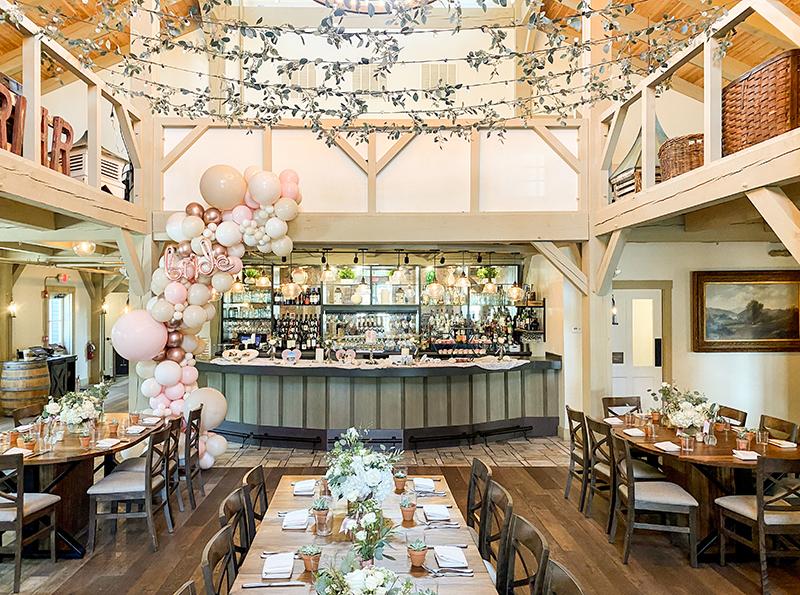 main dining area decorated for shower