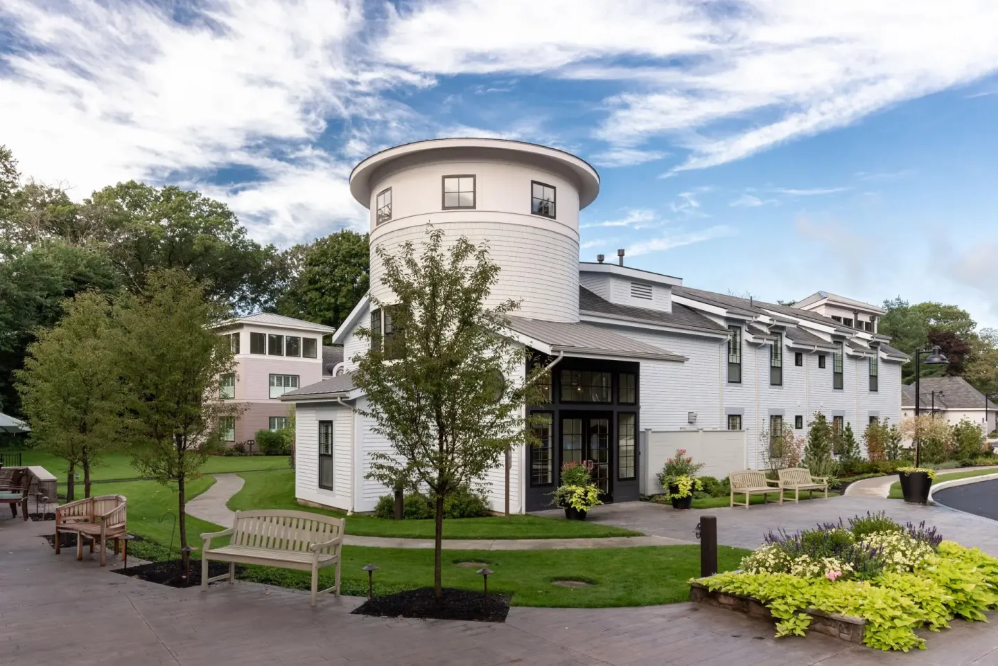 Building with grassy area around it