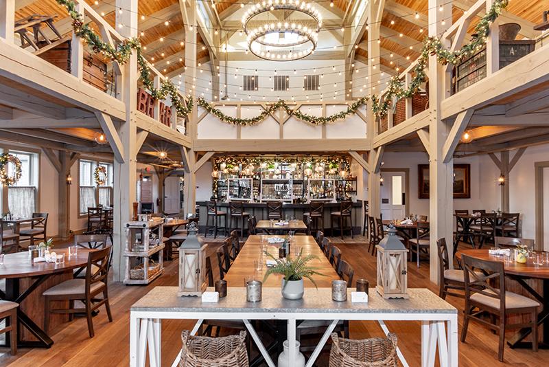 Grove reception area with decor and bistro lights