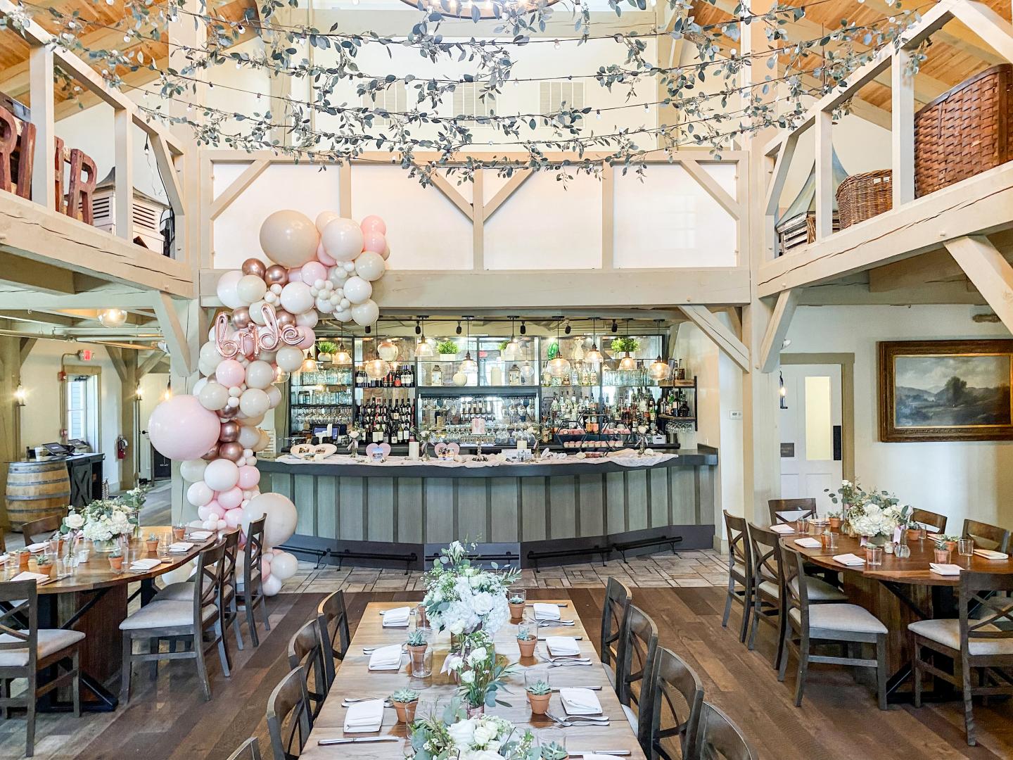Main dining room decorated for shower