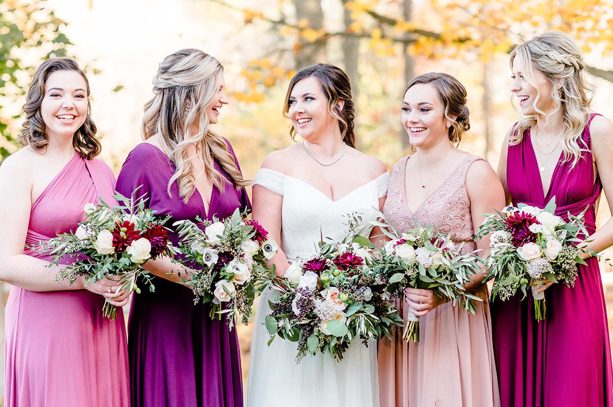 Bridesmaids in pink dresses
