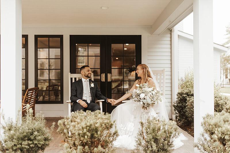 Bride and Groom in rocking chair