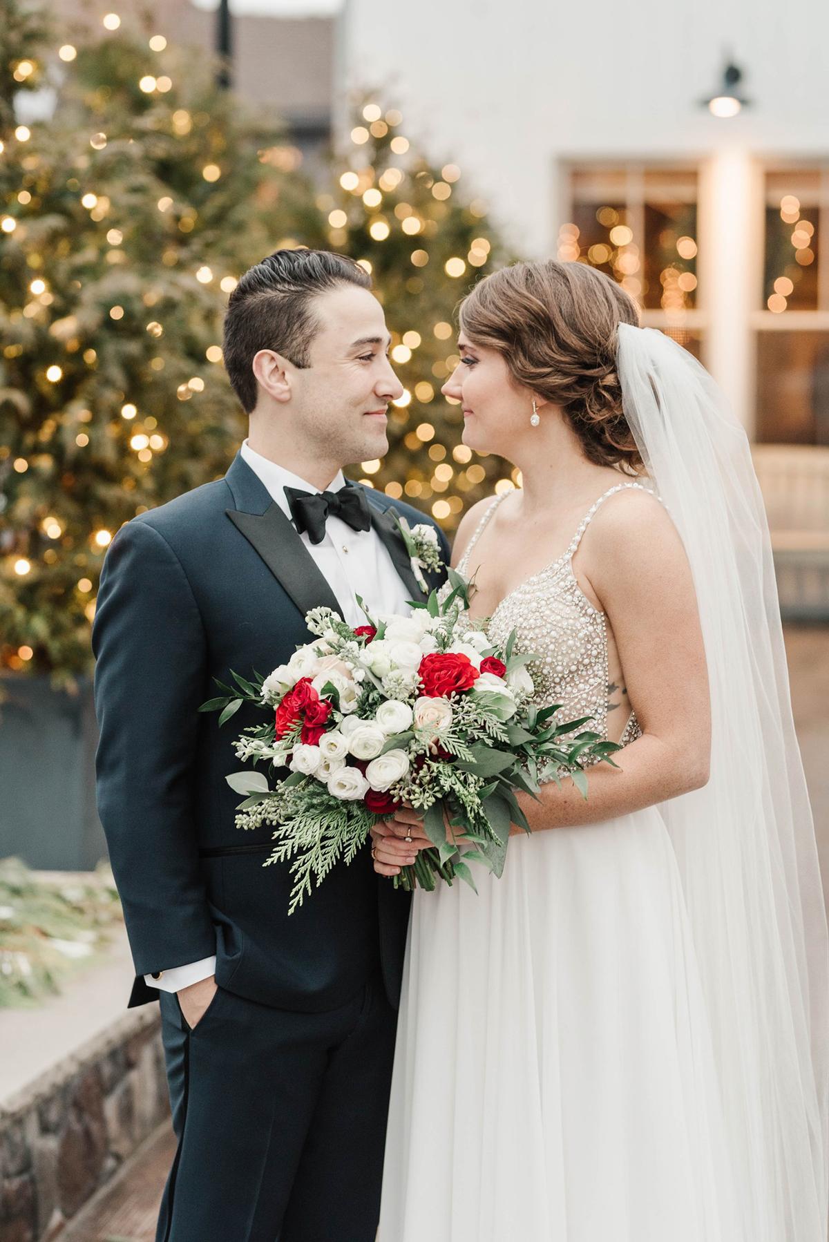 couple with holiday decor