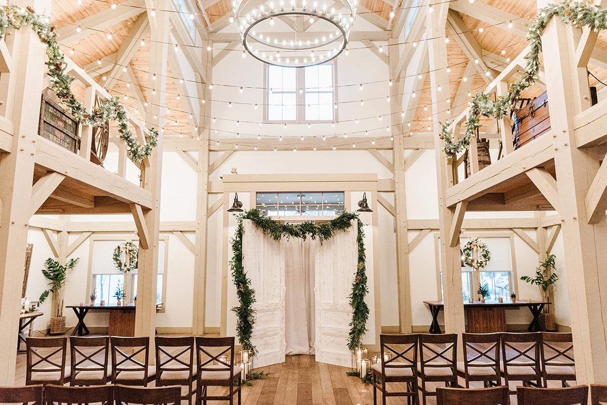 indoor ceremony with holiday decor