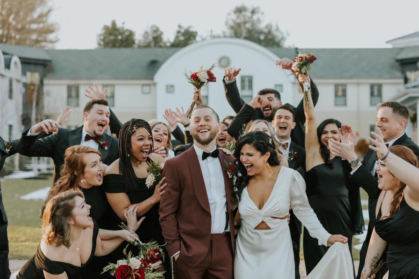wedding party in courtyard