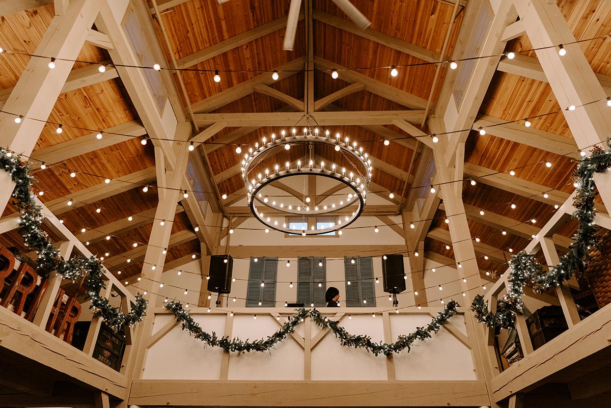 holiday garland and bistro lights