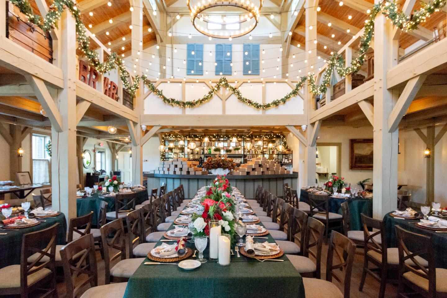 main dining area with holiday decor