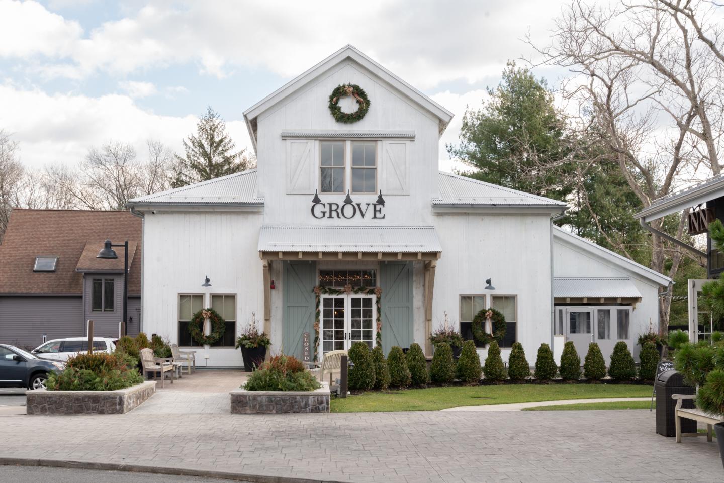 grove entrance with holiday decor