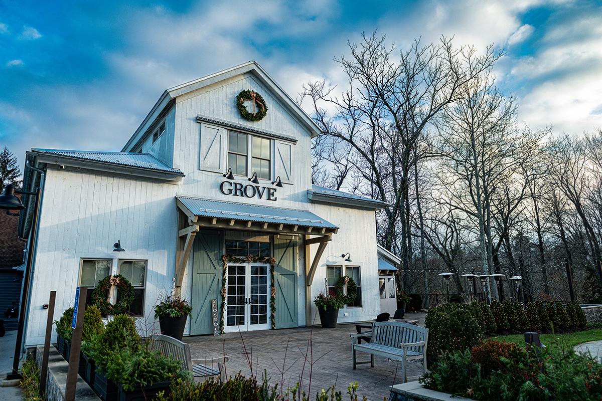 grove entrance with holiday decor
