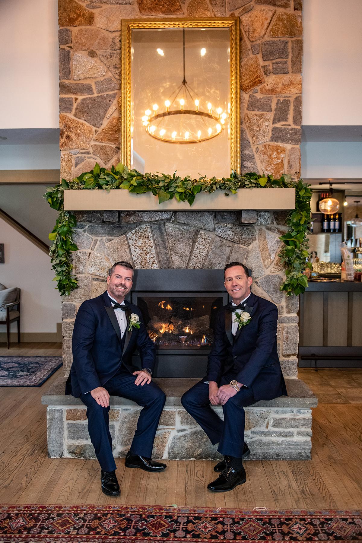 couple by fire place