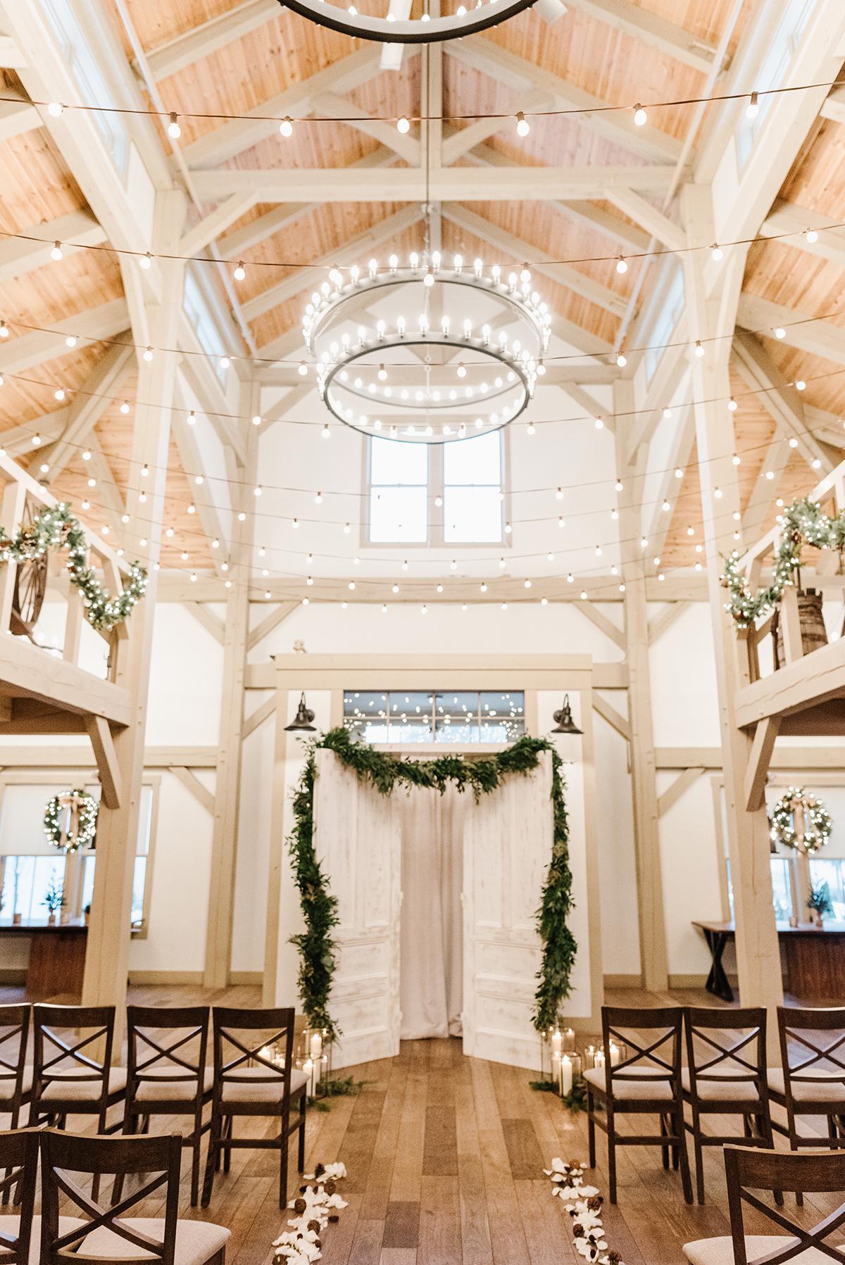 indoor ceremony with holiday decor