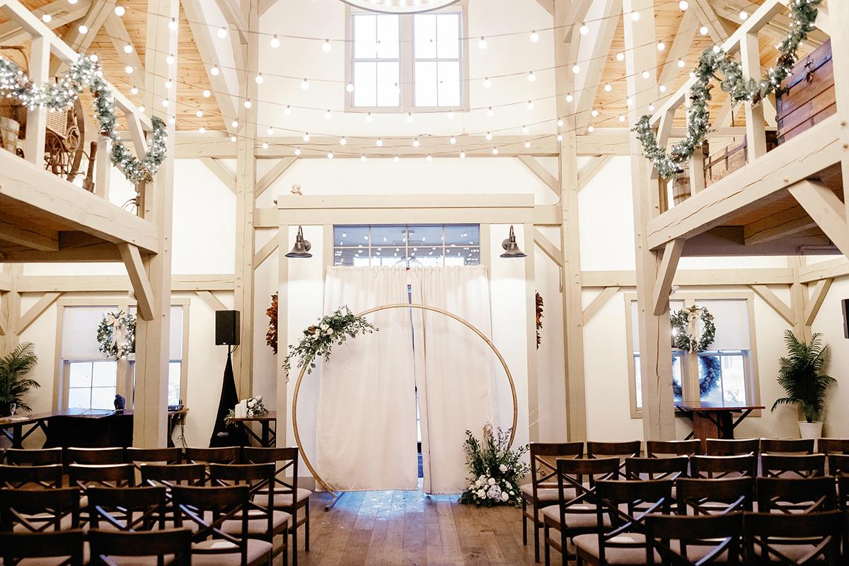 indoor ceremony with holiday decor